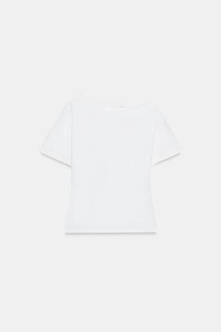 ZARA ФУТБОЛКА ОВЕРСАЙЗ В СТИЛЕ РУСТИК, БЕЛЫЙ