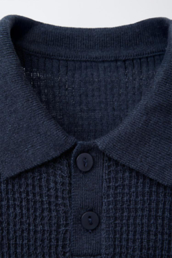 ZARA ПОЛО ИЗ РИФЛЕНОГО ТРИКОТАЖА, МОРСКОЙ СИНИЙ