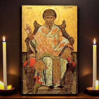 Спиридон святитель епископ Тримифунтский. Деревянная икона на левкасе