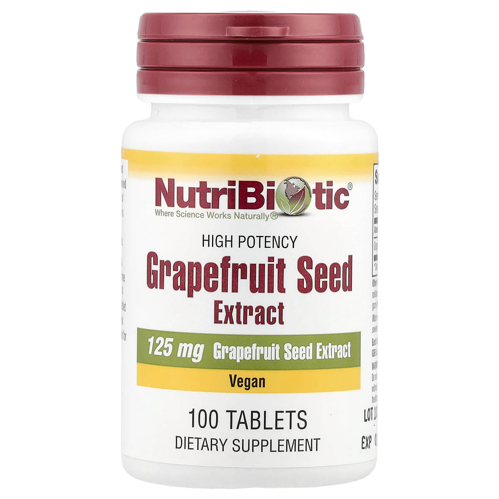 NutriBiotic, экстракт косточек грейпфрута, высокая эффективность, 125 мг, 100 таблеток