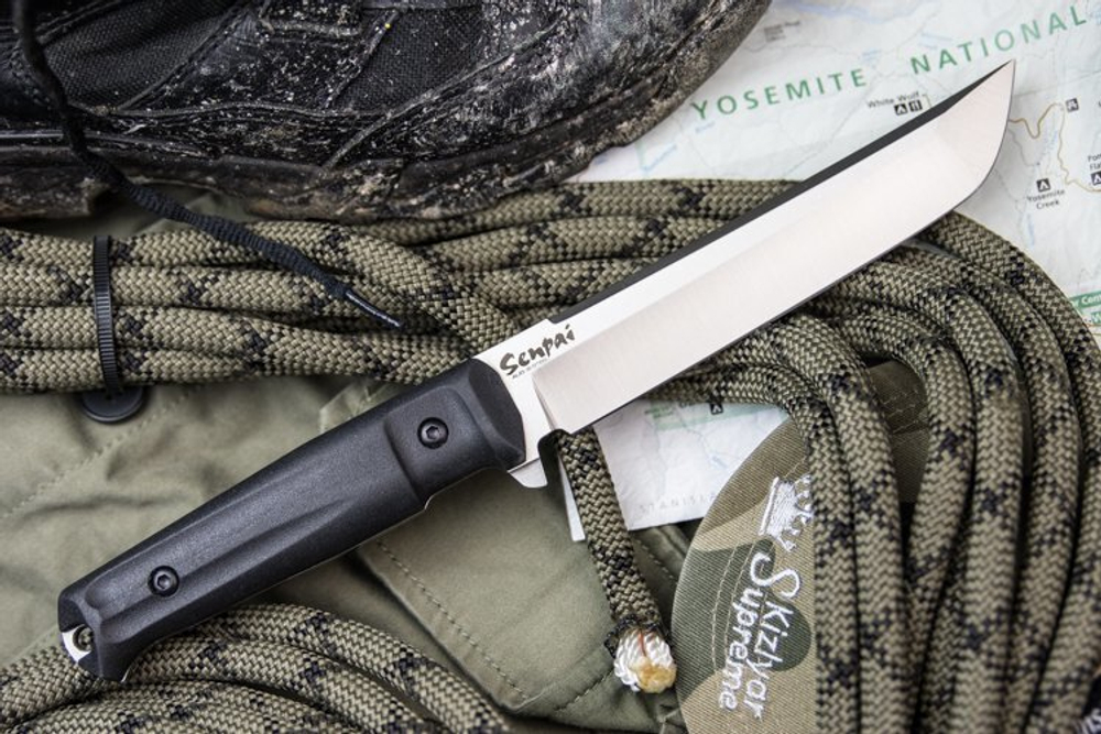 Нож Kizlyar Supreme SENPAI AUS-8 SW OKH PS (StoneWash, Olive Kraton Handle, Polyamid Sheath)