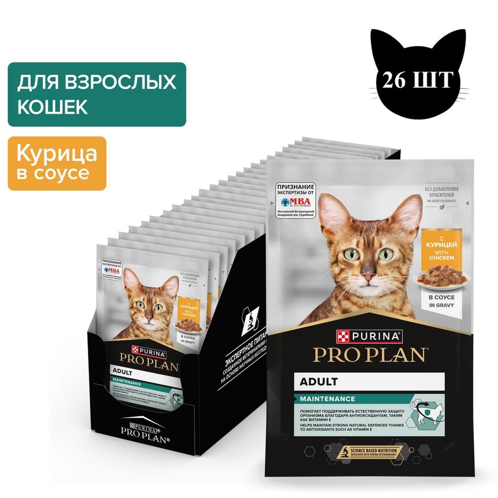 Пауч Pro Plan Maintenance для взрослых кошек, с курицей в соусе Пауч Pro Plan Maintenance для взрослых кошек, с курицей в соусе