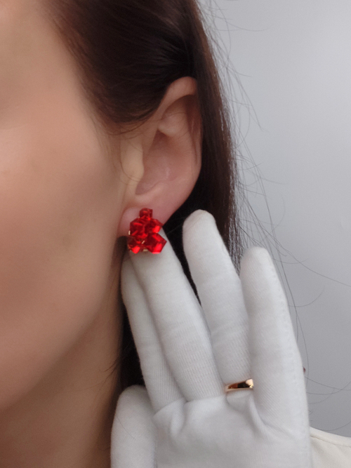 Серьги гроздья Мираж с красными кубиками Swarovski