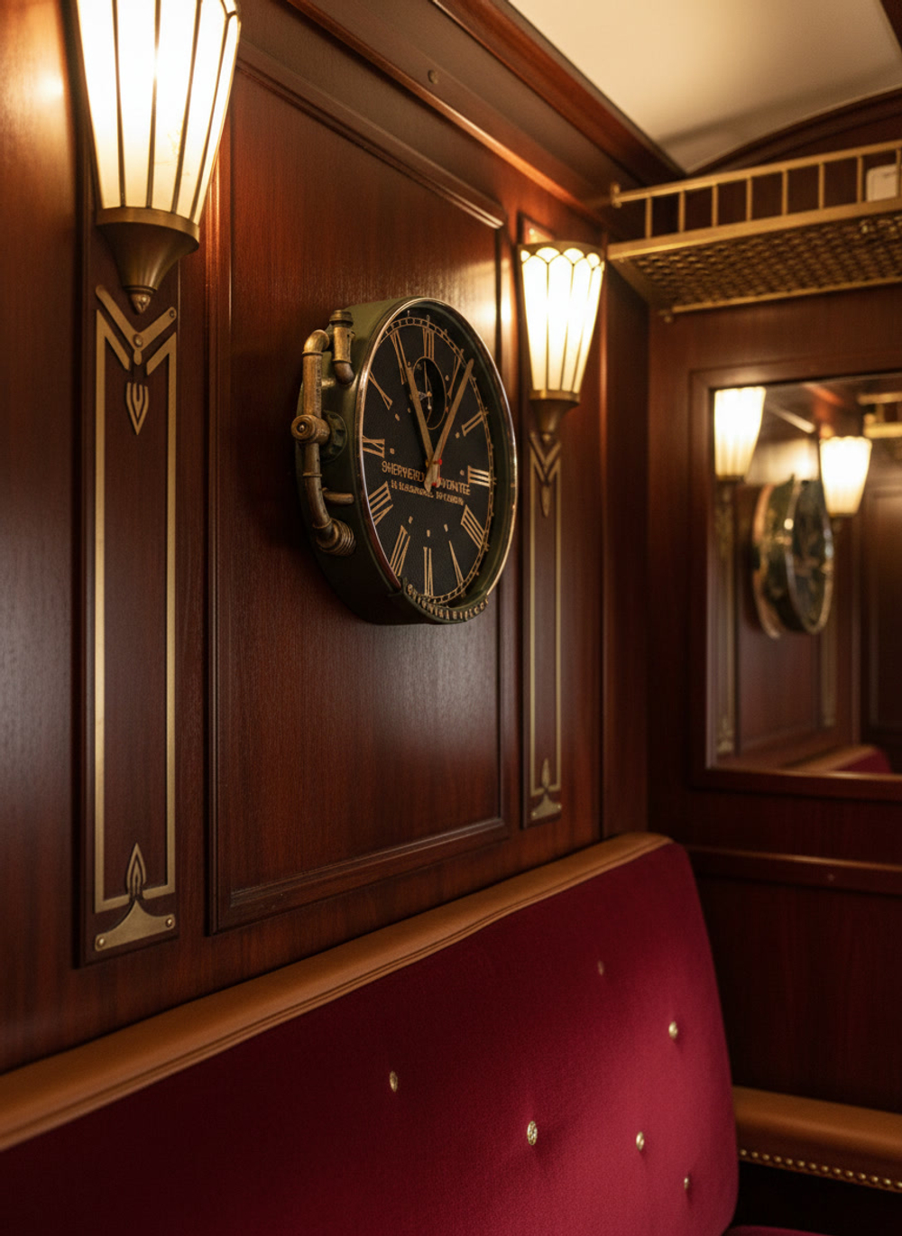 Настенные часы Oriental Express WOODandROOT с открытым циферблатом, латунные декоративные элементы и индустриальный корпус