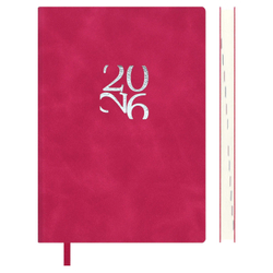 Ежедневник датированный 2026 ESCALADA, А6, 120 л., арт. 70316/ 20 БЕЙБИСКИН МАЛИНОВЫЙ (кожзам: 105x150 мм, мягкий переплёт, материал обложки: искусственная кожа "Бейбискин"; декор: тиснение фольгой; способ крепления блока: ниткошвейный; вн. блок: 120