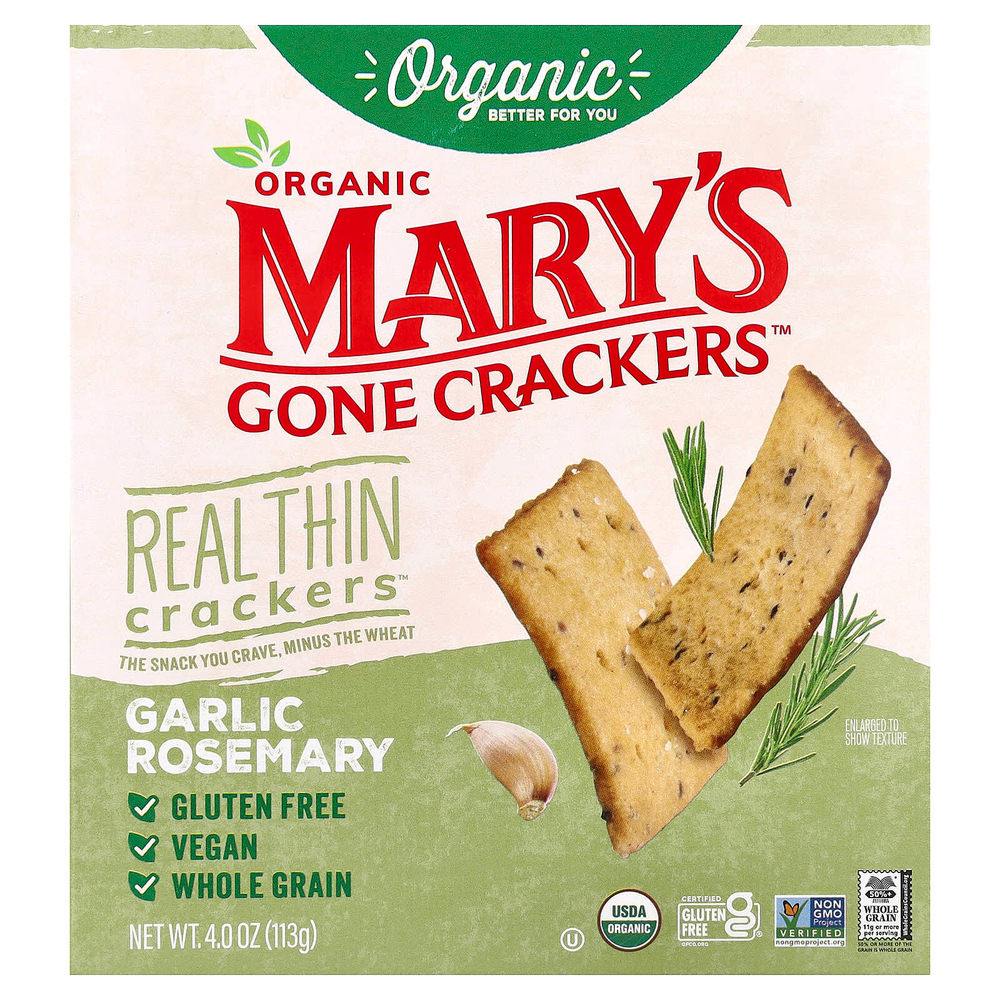 Mary's Gone Crackers, Organic Real Thin Crackers™, чеснок и розмарин, 113 г (4 унции)