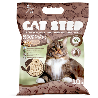 Наполнитель комкующийся растительный CAT STEP Wood Pellets 10 л