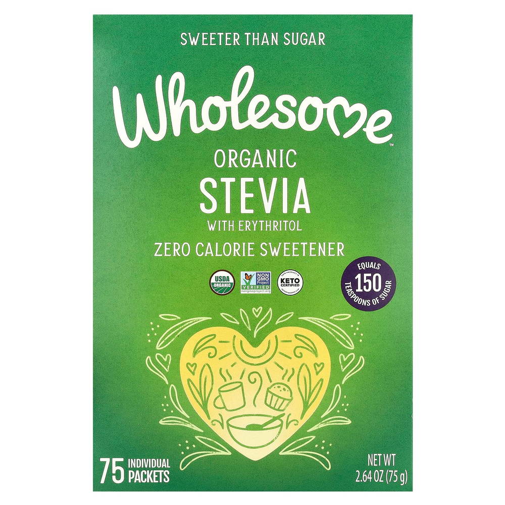 Wholesome Sweeteners, Органическая стевия, смесь подсластителей с нулевой калорийностью, 75 отдельных пакетиков, 75 г (2,65 унции)