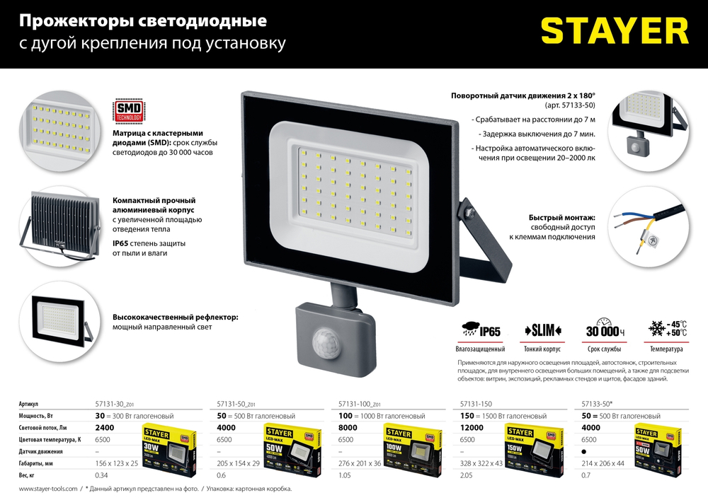 Светодиодный прожектор STAYER 100 Вт, LED-MAX