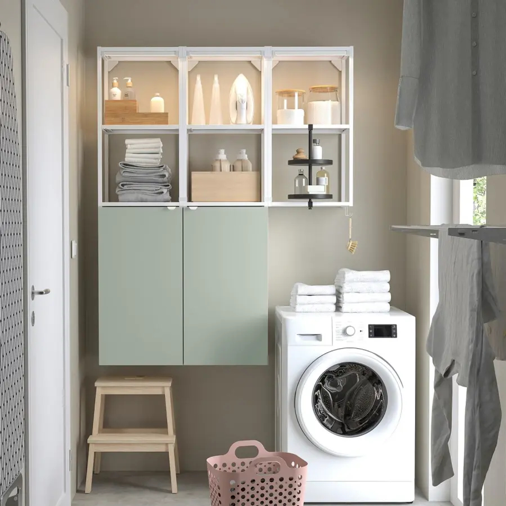 Комбинация для ванной - IKEA ENHET, 120х32х150 см, белый/серо-зеленый, ЭНХЕТ ИКЕА