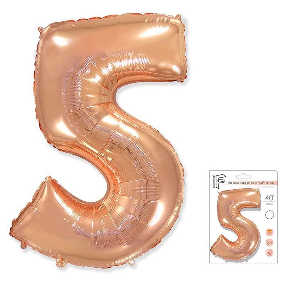 Шар (40"/102 см) Цифра "5" Розовое золото в упаковке / Five