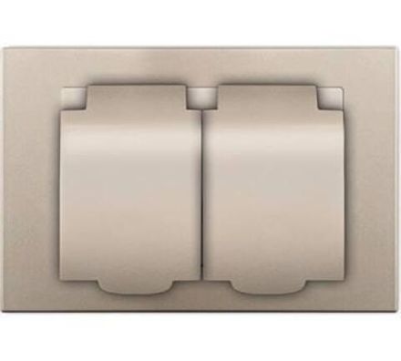 Розетка двухместная "UNIVersal" серия "Афина" с/з с крышкой, с/у, 16А, 220В, шампань (еврослот) (HU2