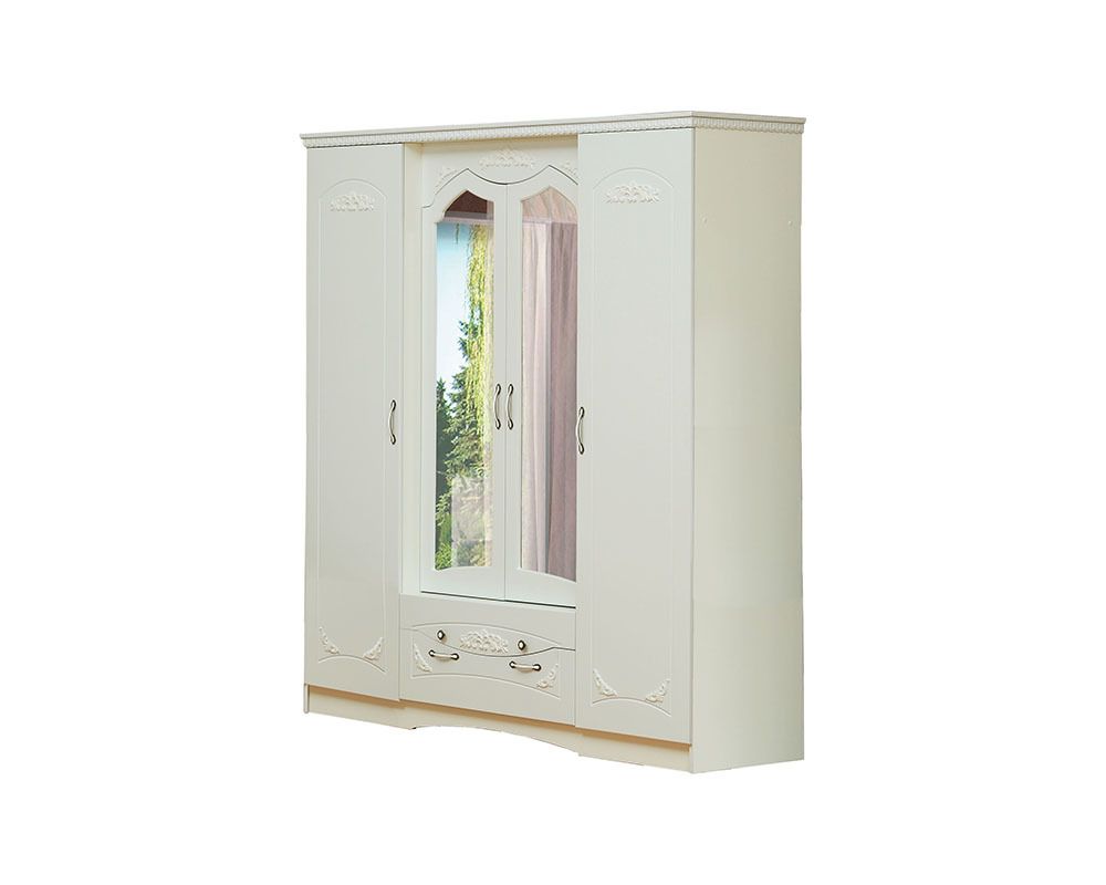 Шкаф четырехстворчатый "Ольга-10" (белый/жемчужный ясень), ЛДСП/МДФ, Фант-мебель, г. Волжск