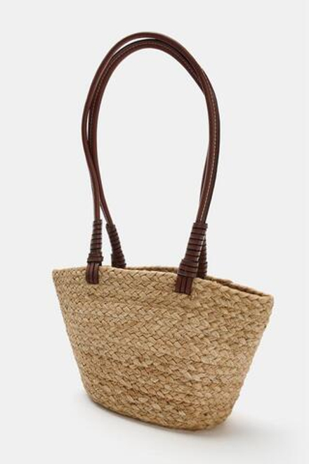 ZARA МИНИ-СУМКА-ШОПЕР ИЗ ДЖУТА, СВЕТЛО-БЕЖЕВЫЙ