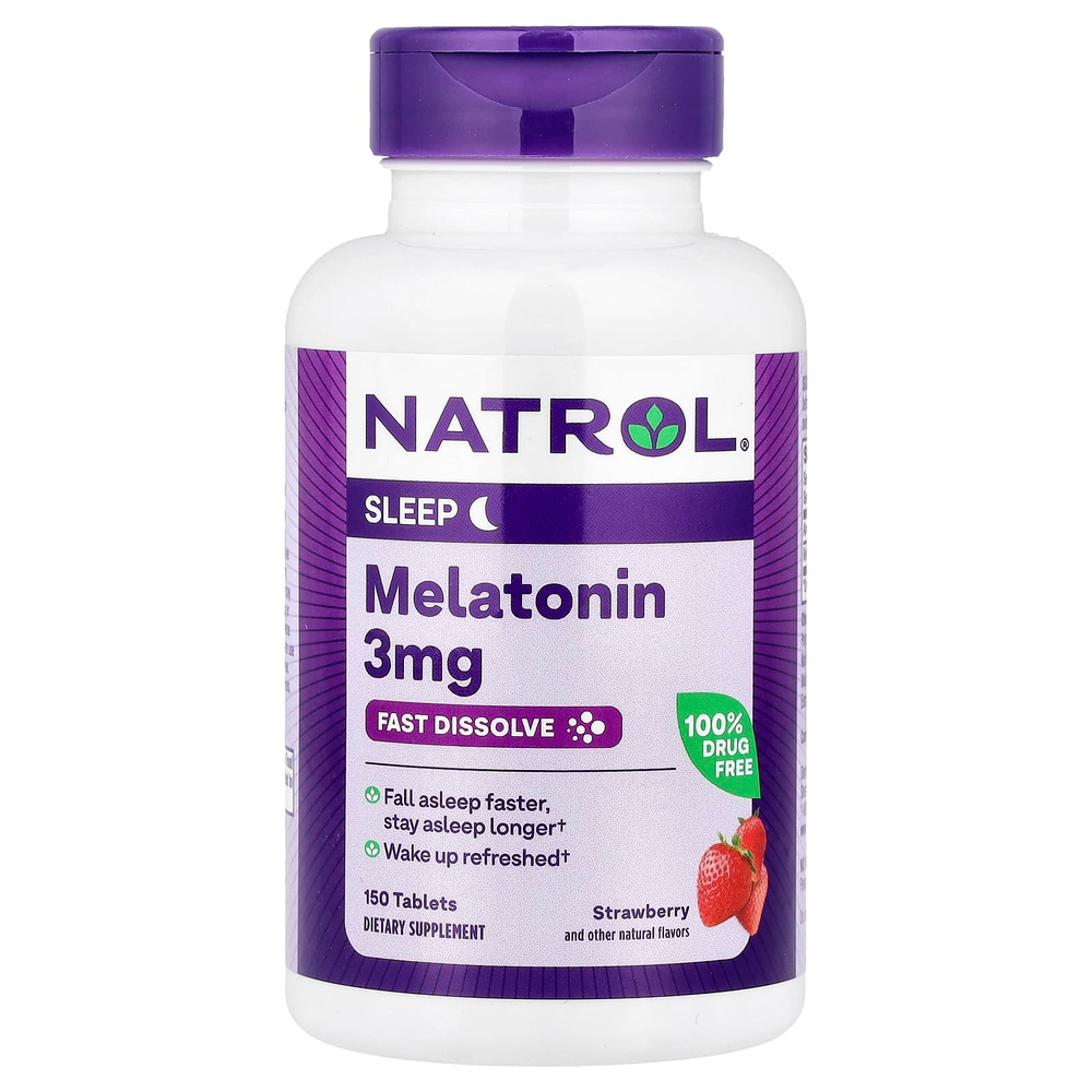 Natrol, Мелатонин, быстро растворяется, клубника, 3 мг, 150 таблеток