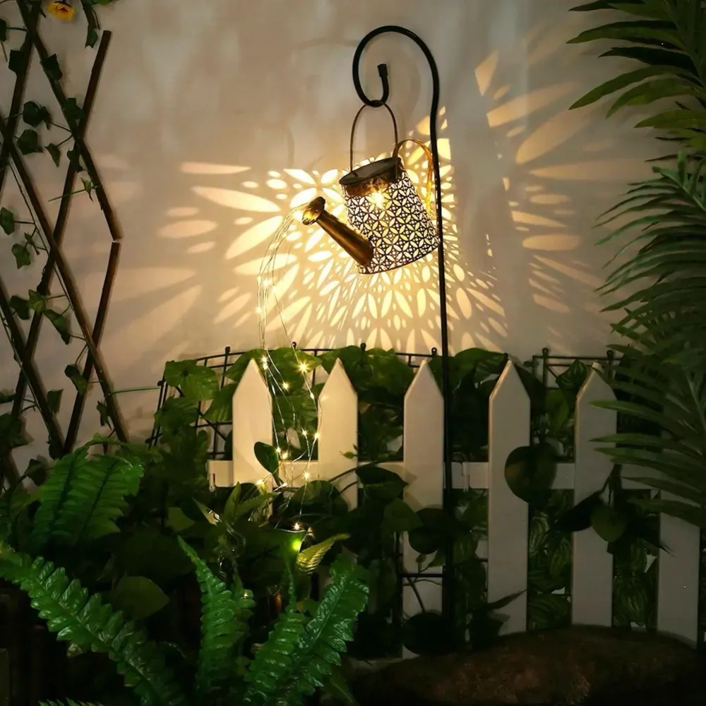 Светильник дачный на солнечной батарее «Чайник Орнамент» 21*9.5*14.5 см, 37 ламп LED (6 нитей, длина 55 см, подставка 79 см)