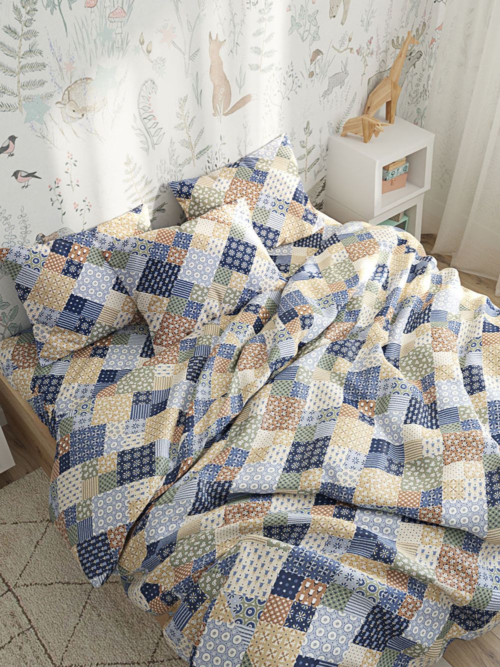 Постельное белье Сказка "Сад эльфа" 1,5-сп Наволочка 70х70 см 1 шт Простынь на резинке 90х200 см Пододеяльник 145х215 см, перкаль