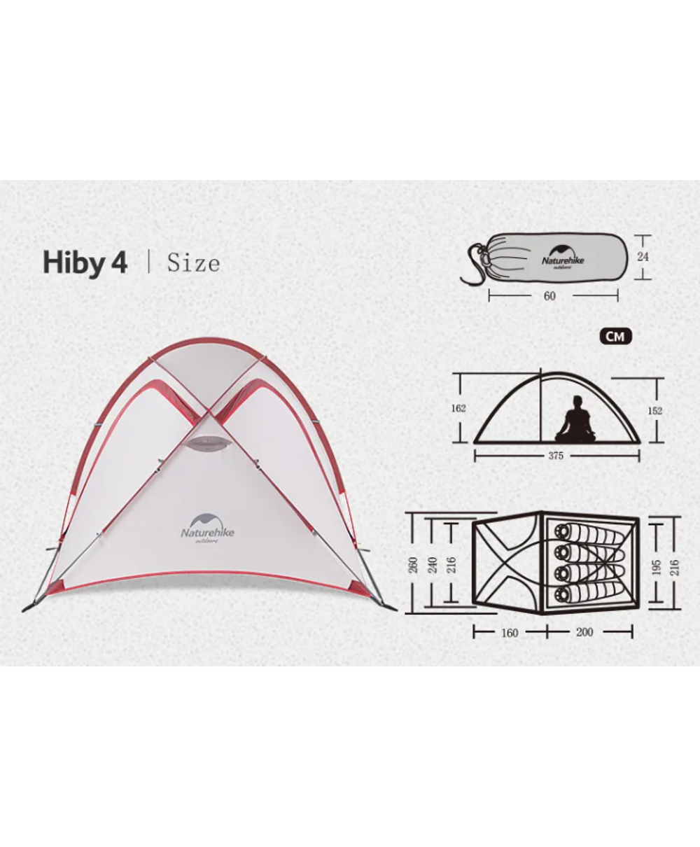 Палатка Naturehike Hiby Si 4-местная, алюминиевый каркас, серо-красный