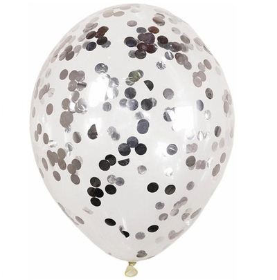 Воздушные шары с гелием Большой Прозрачный с конфетти серебро 34-36 см латекс