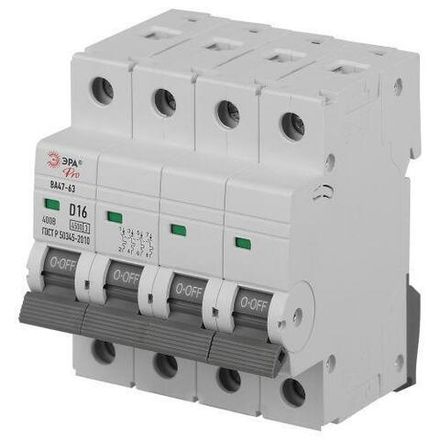 Выключатель автоматический 4п D 16А 4.5кА ВА47-63 PRO ЭРА Б0059484