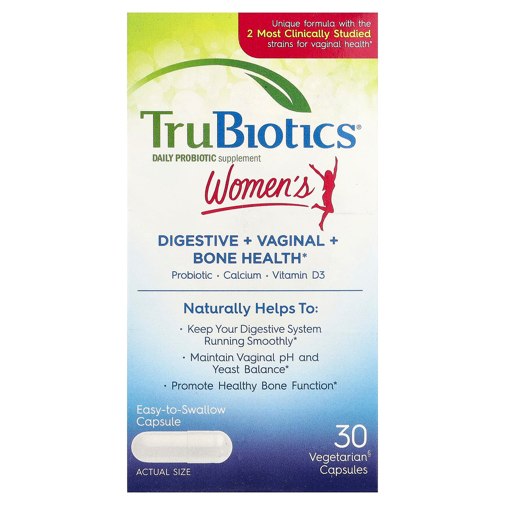 TruBiotics, Здоровье пищеварительной системы, влагалища и костей для женщин, 30 вегетарианских капсул
