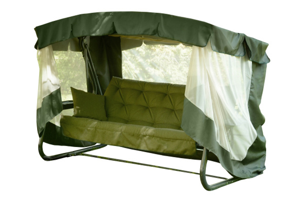 Качели садовые OLSA 4-х местные Саванна ткань папермун(каркас черный муар, м/э зеленый рис.без рисунка)2