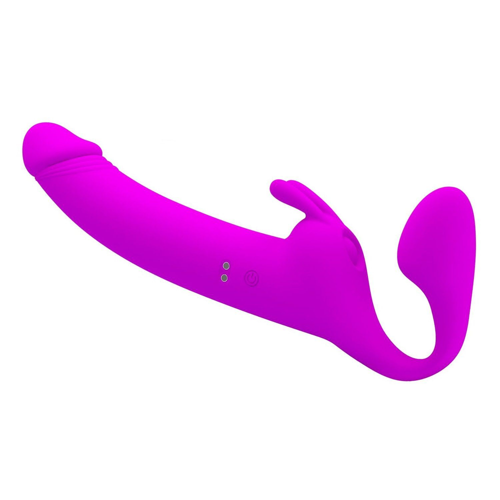 Лиловый безремневой страпон с вибрацией Zanini (Цвет: лиловый)