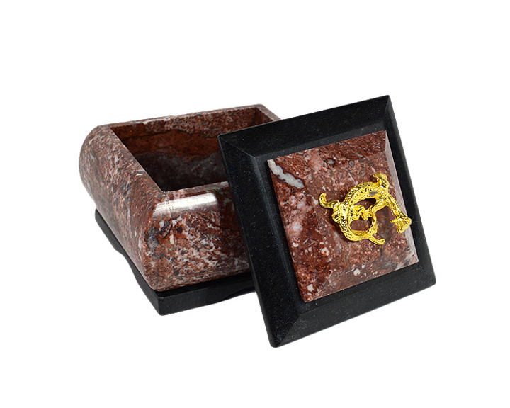 Шкатулка Мономах малый с ящеркой, змеевик, креноид , 75x75x65 мм