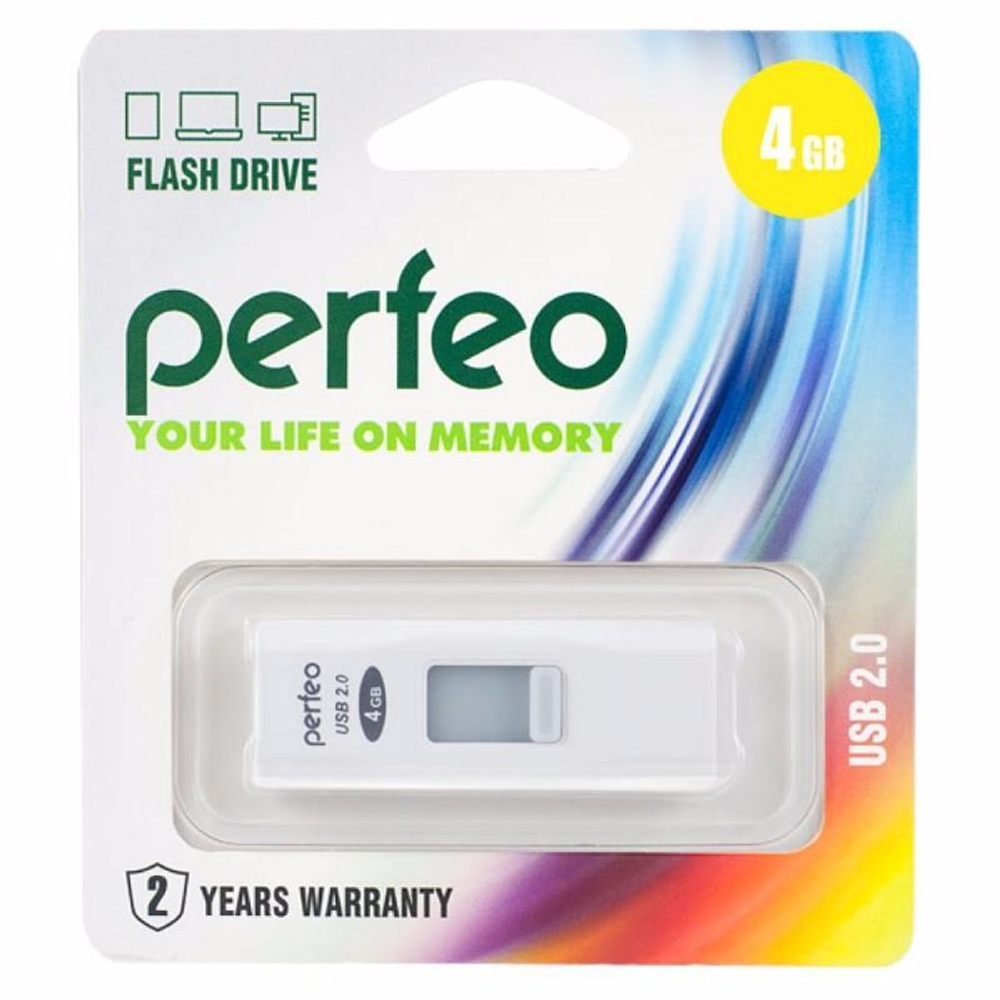 USB Флешка 4GB Perfeo C09, USB 2.0, белая