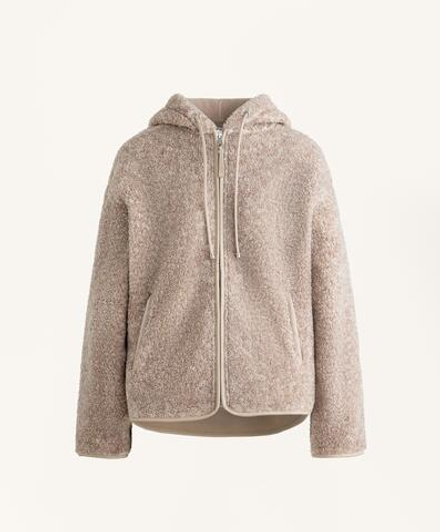 Oysho Куртка из искусственной овчины с капюшоном, серо-коричневый меланж