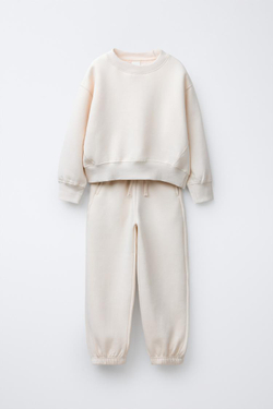 ZARA КОМПЛЕКТ ИЗ ТОЛСТОВКИ И БРЮК, ЭКРЮ