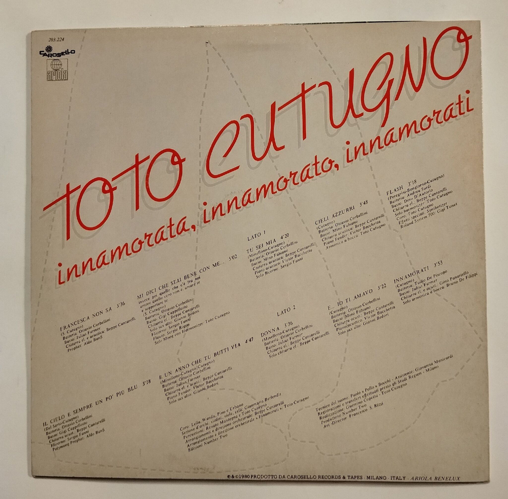 Винтажная виниловая пластинка LP Toto Cutugno Innamorata (Holland 1980)