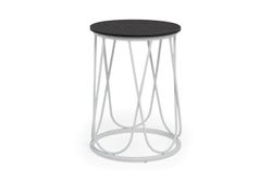 "Перу" журнальный стол из HPL круглый Ø40 H55, каркас из алюминия белый (RAL 9016) муар, цвет столешницы "серый мрамор"