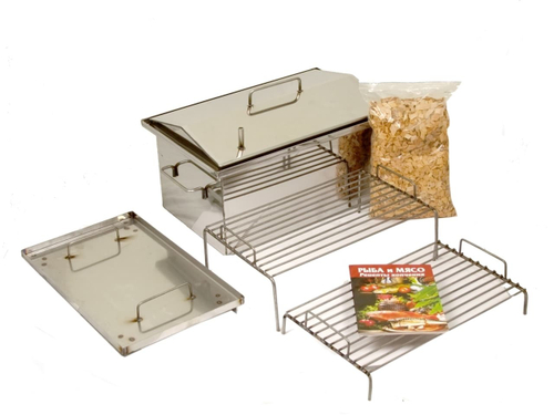 Коптильня нержавеющая сталь 2 мм. 500х300х300 с гидрозатвором, крышка домиком