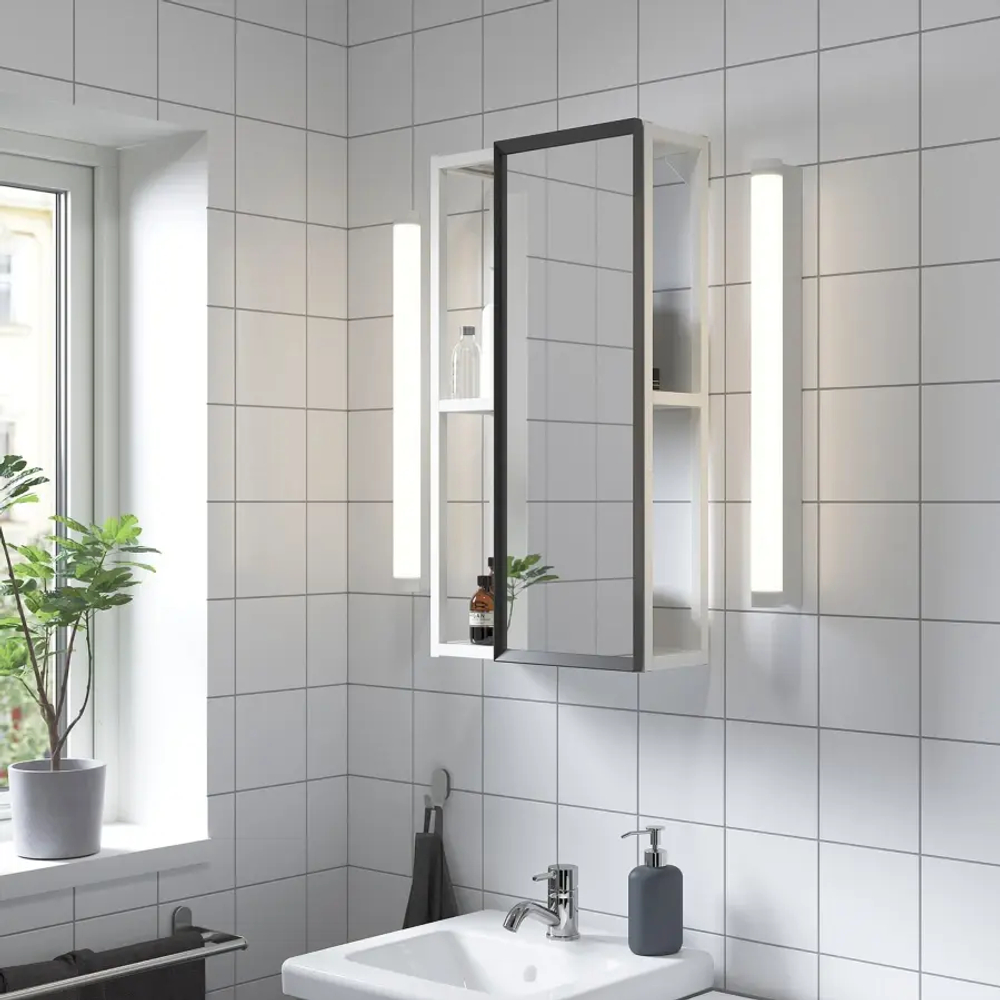 Открытый стеллаж с зеркалом - IKEA ENHET, 40х15х75 см, белый, ЭНХЕТ ИКЕА