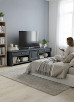 Тумба под телевизор Сюзанна, 180 см, с ящиками и полками, серый