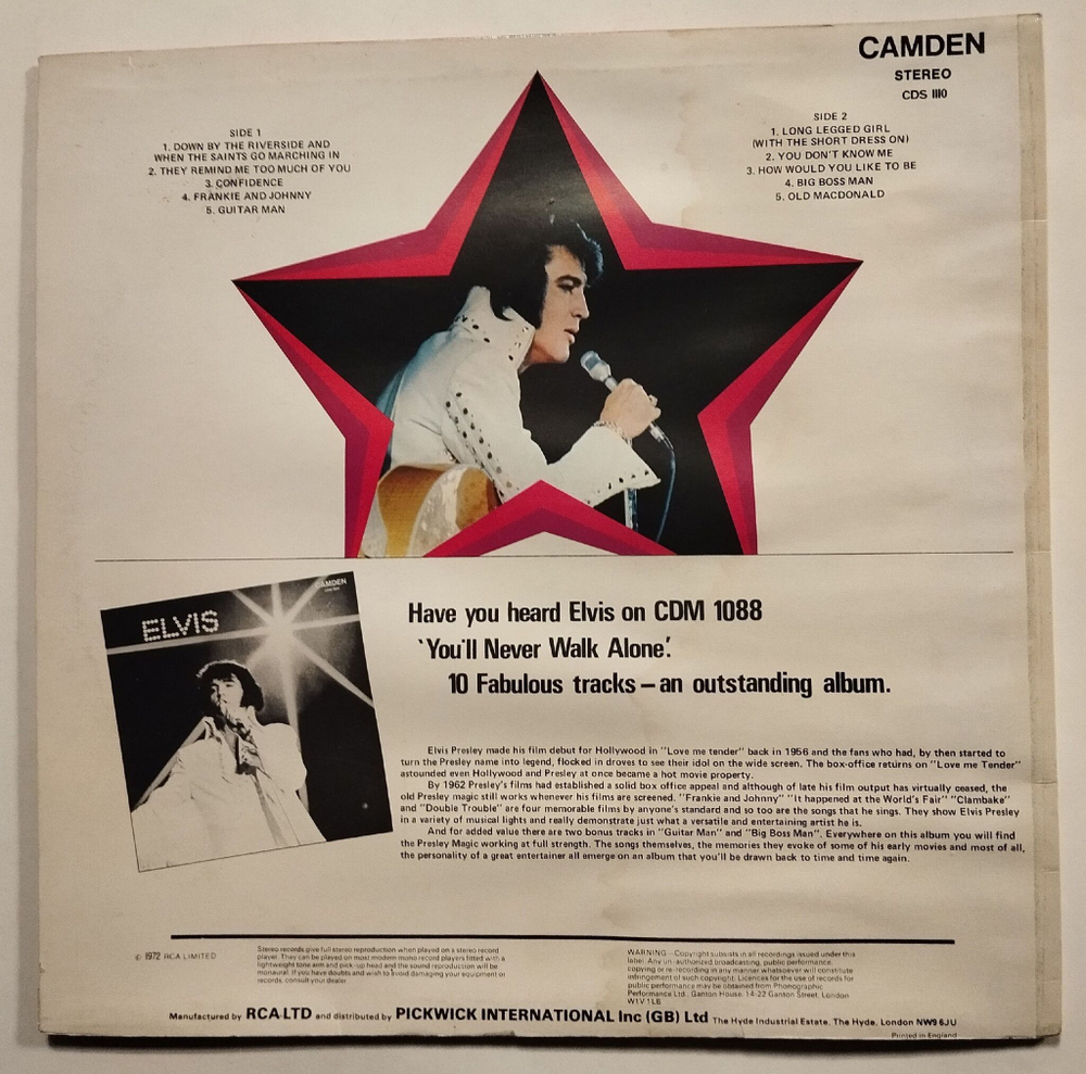 Винтажная виниловая пластинка LP Elvis Presley Sings Hits From His Movies (UK 1972)