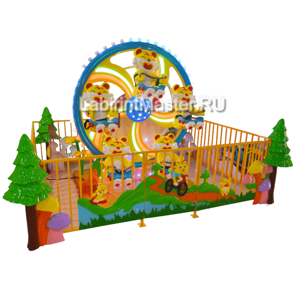 Карусель 5 мест с подъёмом «Веселые тигрята», 3,6×2,8×2,7 м