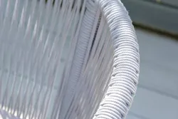 "Марсель" стул плетеный из роупа, каркас алюминий темно-серый (RAL7024) муар, роуп светло-серый круглый, ткань светло-серая