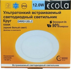 Светильник встраиваемый Ecola круглый даунлайт с драйвером 12W 220V 4200K 170x20