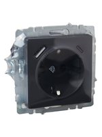 BRITE Розетка 1-местная с заземлением с защитными шторками 16А с USB A+C 18Вт РЮш11-1-БрГ графит IEK