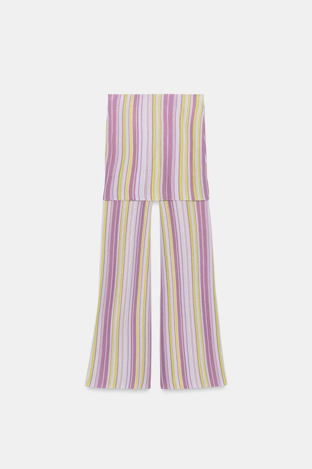 ZARA ДЛИННЫЕ ТРИКОТАЖНЫЕ ЮБКА-БРЮКИ В ПОЛОСКУ, РАЗНОЦВЕТНЫЙ