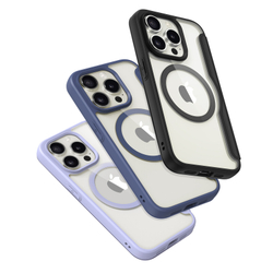 Прозрачный чехол книжка синего цвета с поддержкой MagSafe от Dux Ducis для iPhone 15 Pro, серия Skin X Pro Series Case