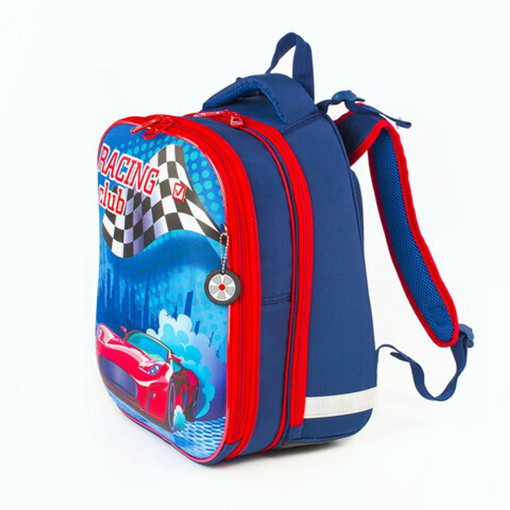 Ранец BRAUBERG PREMIUM, 2 отделения, с брелоком, дополнительный объем, для мальчиков, "Гоночный клуб", 38х29х18 см, 227819