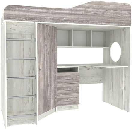 Кровать-чердак КарИВи Кадет 1 с металлической лестницей Винтерберг Бетон