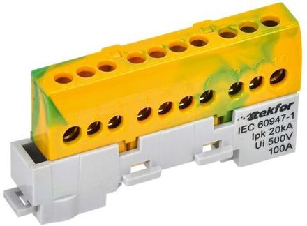 Шина PE "земля" изол. на универс. держ. 6х9-10-ЖЗ TEKFOR IEK TF-NN10-10-KL-K52