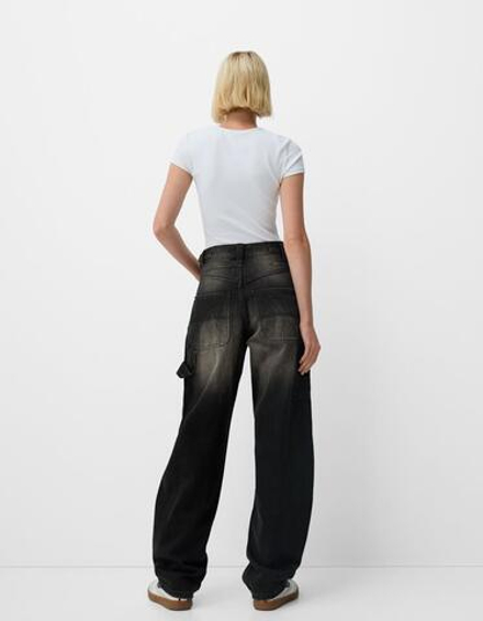BERSHKA ДЖИНСЫ BALLOON FIT, КОРИЧНЕВЫЙ