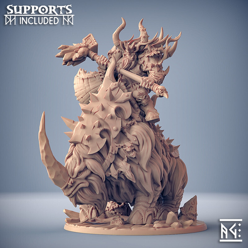 Орк Полуорк Воин Паладин Варвар Файтер Рыцарь на носороге миниатюра для dnd, днд, pathfinder, фентези, Настольная игра, НРИ, Варгейм, РПГ