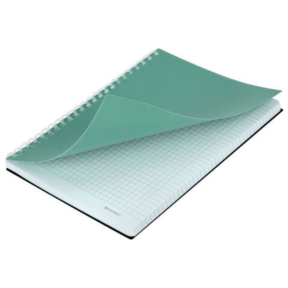 Тетрадь обложка пластик, А5 80 л., гребень мягкий (силиконовый), клетка, BRAUBERG, зеленая, 405359