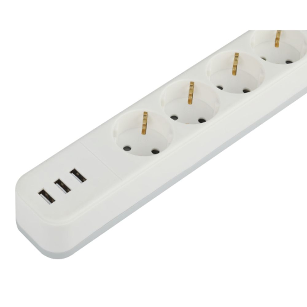 Сетевой фильтр ЭРА USF-4es-1,5m-3xUSBA-W с базовой защитой с заземлением с выключателем 4 розетки+3xUSBA 3,1A 1,5м 10А